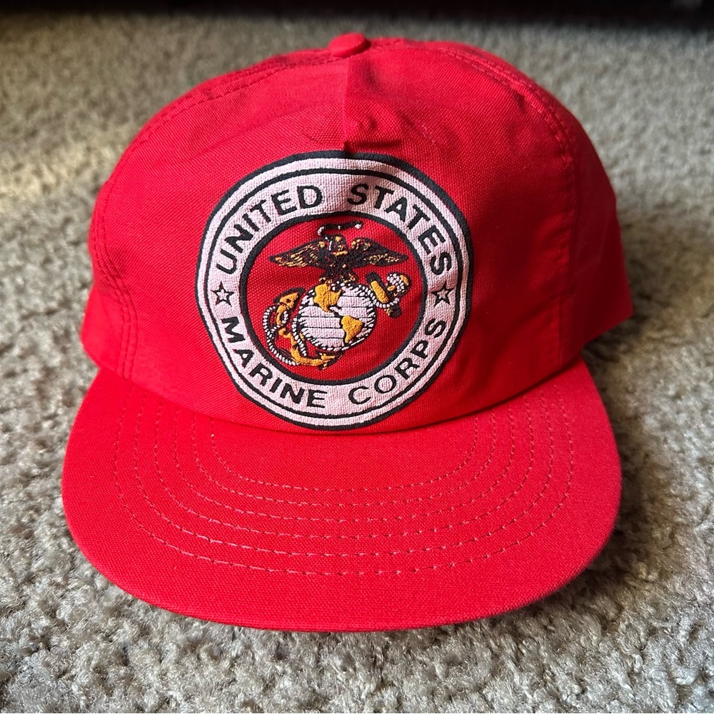 Vintage United States Marine Corps Red Snapback Hat Cap USMC Logo Made in USA